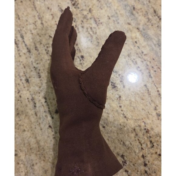 Vintage Womens Size M/L Brown Cotton Formal 9.5" Gloves Embroidered Starburst - Picture 13 of 16